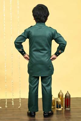 Boys cotton blend pathani kurta with salwar set - dark green 2