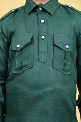 Boys cotton blend pathani kurta with salwar set - dark green 5