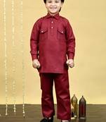 Boys cotton blend pathani kurta with salwar set - maroon