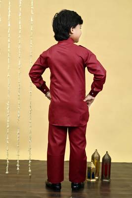 Boys cotton blend pathani kurta with salwar set - maroon 2