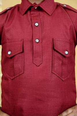 Boys cotton blend pathani kurta with salwar set - maroon 5