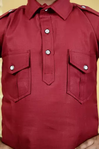Boys cotton blend pathani kurta with salwar set - maroon