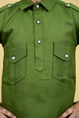 Boys cotton blend pathani kurta with salwar set - mehandi 5