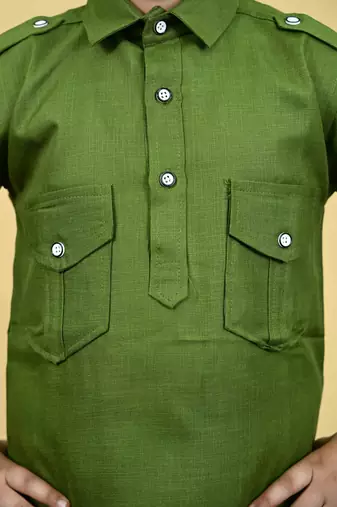 Boys cotton blend pathani kurta with salwar set - mehandi