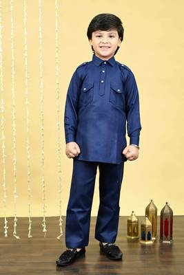 Boys cotton blend pathani kurta with salwar set - navy blue 1