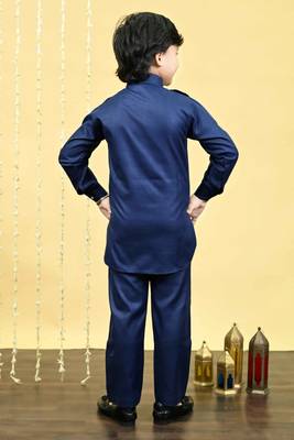 Boys cotton blend pathani kurta with salwar set - navy blue 2