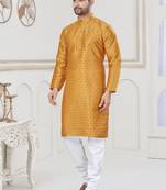 Golden jecquard with digital printed kurta payjama for mens wear