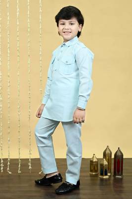 Boys cotton blend pathani kurta with salwar set - sky blue 3