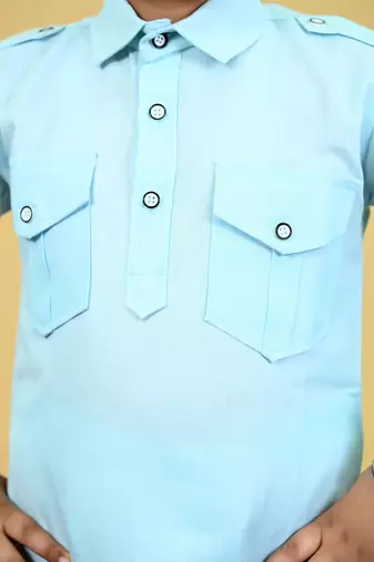 Boys cotton blend pathani kurta with salwar set - sky blue