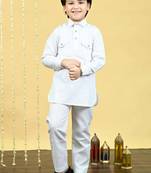 Boys cotton blend pathani kurta with salwar set - white