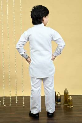 Boys cotton blend pathani kurta with salwar set - white 2