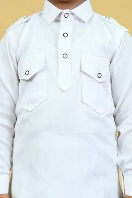 Boys cotton blend pathani kurta with salwar set - white 5