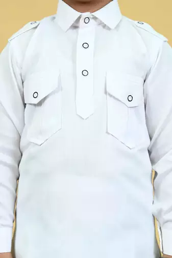 Boys cotton blend pathani kurta with salwar set - white