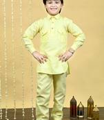 Boys cotton blend pathani kurta with salwar set - yellow