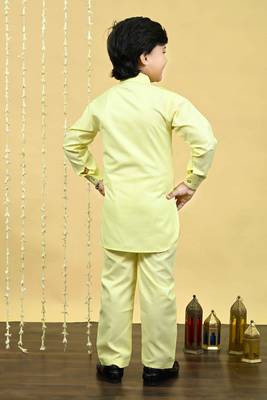 Boys cotton blend pathani kurta with salwar set - yellow 2