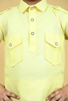 Boys cotton blend pathani kurta with salwar set - yellow 5