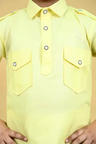 Boys cotton blend pathani kurta with salwar set - yellow