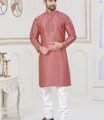Pink jecquard with digital printed kurta payjama for mens wear