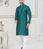Green jecquard with digital printed kurta payjama for mens wear