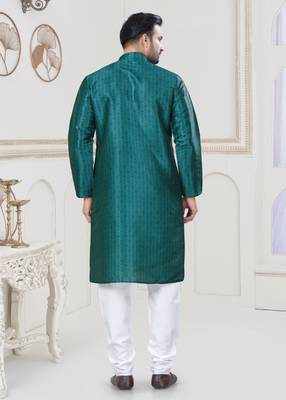 Green jecquard with digital printed kurta payjama for mens wear 2