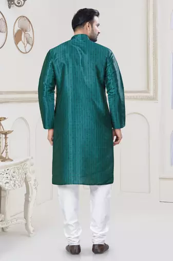 Green jecquard with digital printed kurta payjama for mens wear