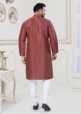 Maroon jecquard with digital printed kurta payjama for mens wear 2
