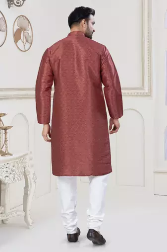 Maroon jecquard with digital printed kurta payjama for mens wear