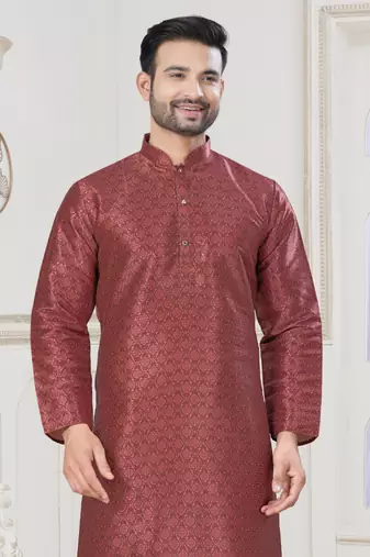 Maroon jecquard with digital printed kurta payjama for mens wear