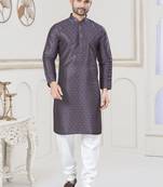 Purple jecquard with digital printed kurta payjama for mens wear