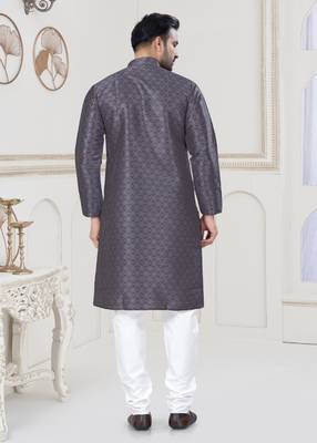 Purple jecquard with digital printed kurta payjama for mens wear 2