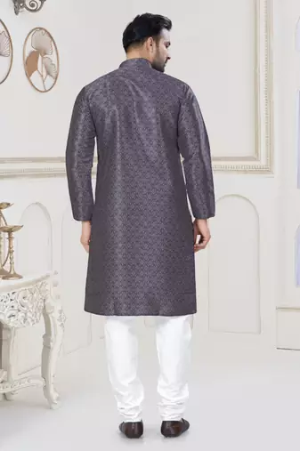 Purple jecquard with digital printed kurta payjama for mens wear