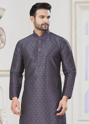 Purple jecquard with digital printed kurta payjama for mens wear 3