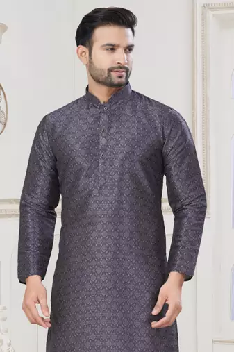 Purple jecquard with digital printed kurta payjama for mens wear