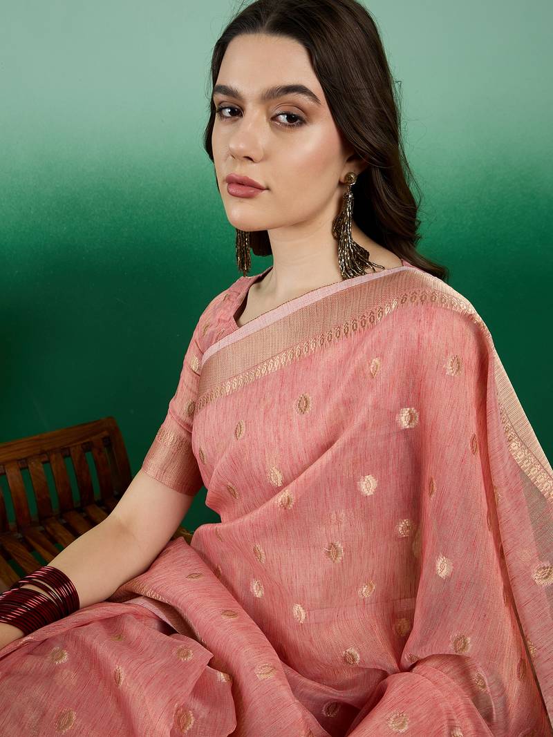 peach Khadi Organza Saree with Blouse