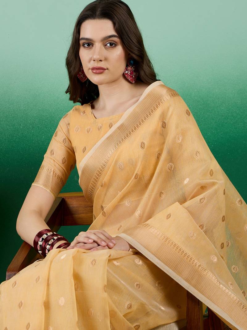 yellow Khadi Organza Saree with Blouse