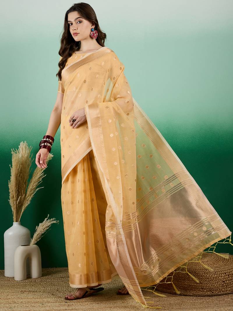 yellow Khadi Organza Saree with Blouse