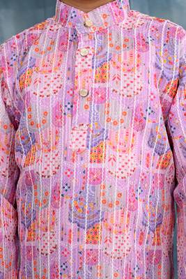 Pink crochet Jaipurian printed kurta and pyjama set for boys 5