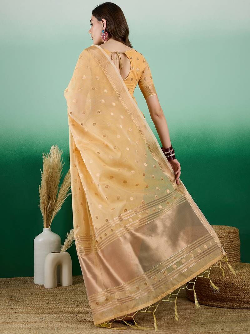 yellow Khadi Organza Saree with Blouse