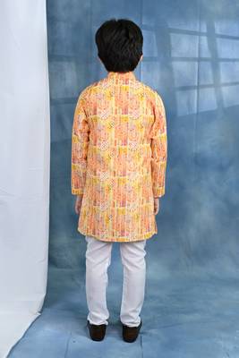 yellow crochet Jaipurian printed kurta and pyjama set for boys 2