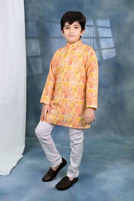 yellow crochet Jaipurian printed kurta and pyjama set for boys 3