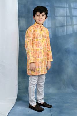 yellow crochet Jaipurian printed kurta and pyjama set for boys 4