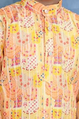 yellow crochet Jaipurian printed kurta and pyjama set for boys 5