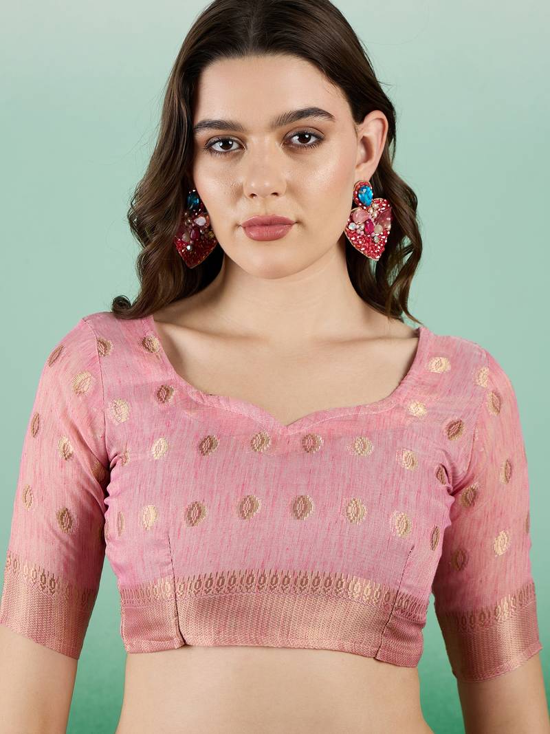 pink Khadi Organza Saree with Blouse