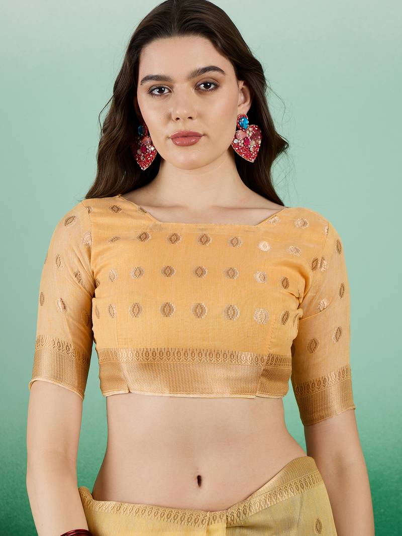 yellow Khadi Organza Saree with Blouse