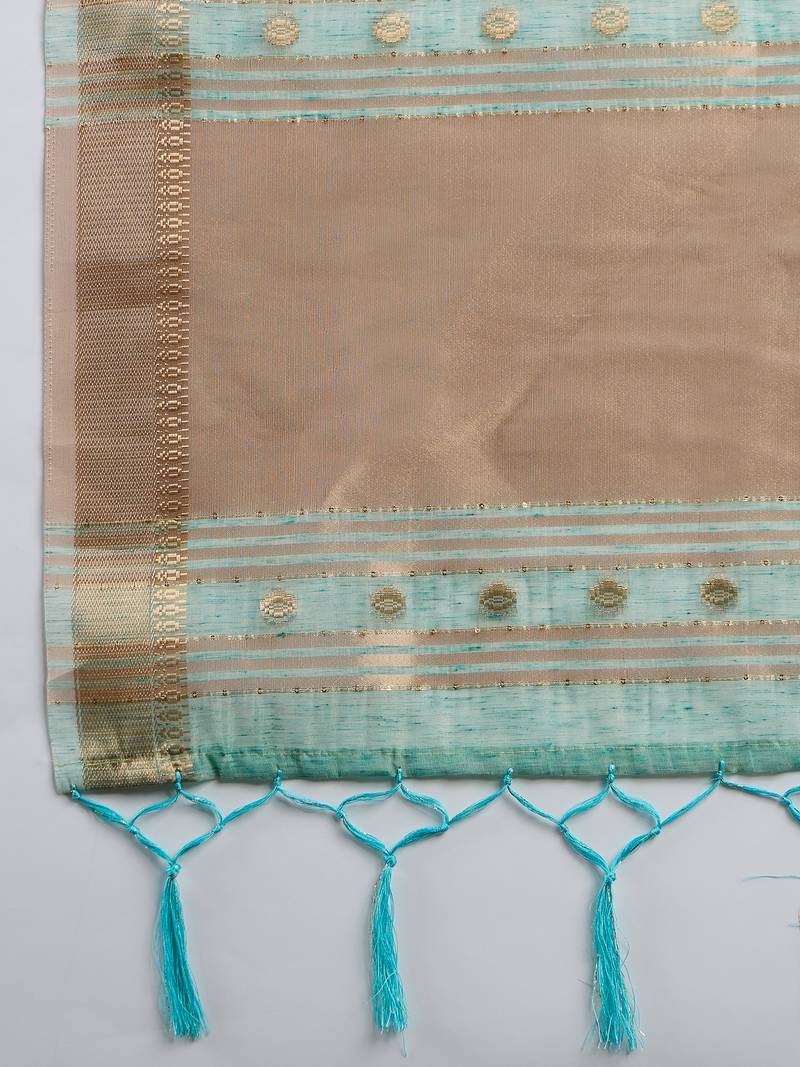 blue Khadi Organza Saree with Blouse