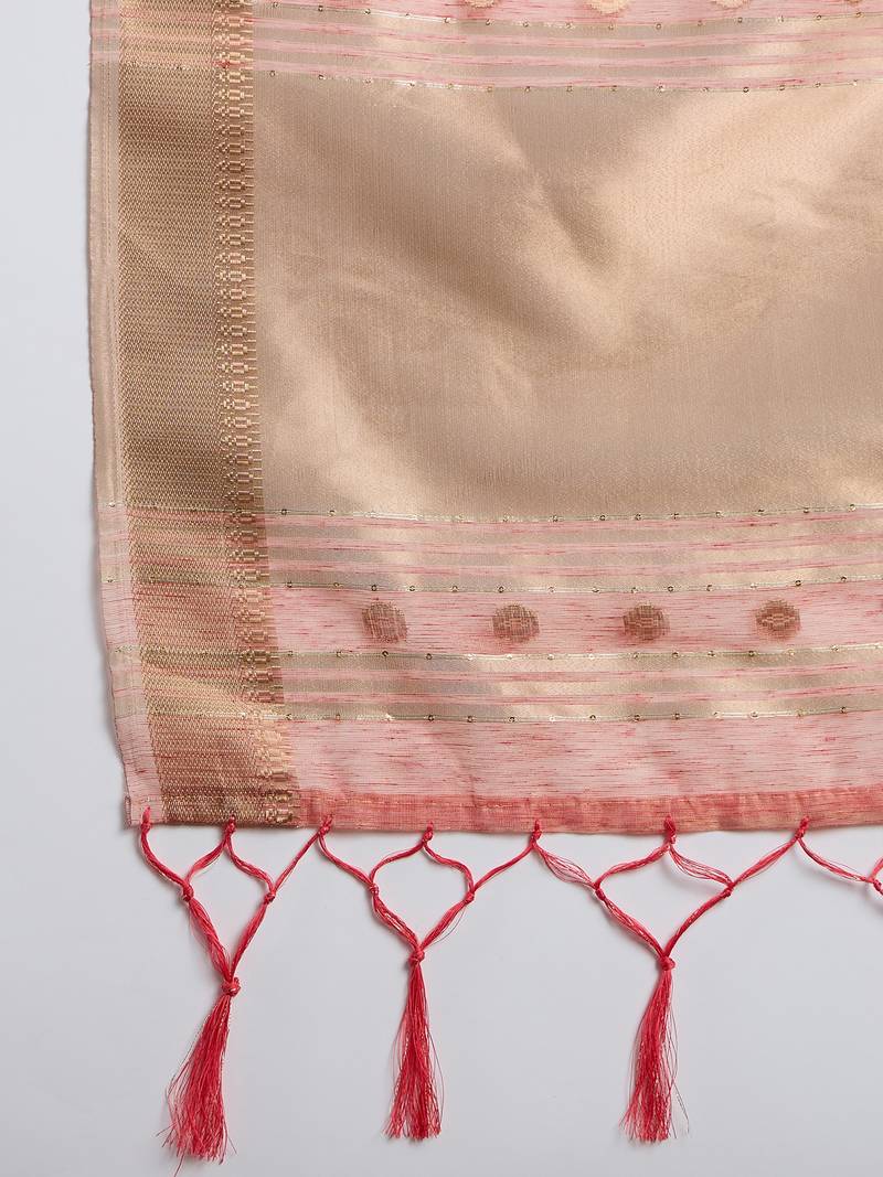 peach Khadi Organza Saree with Blouse