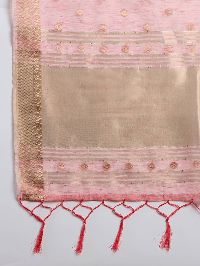 pink Khadi Organza Saree with Blouse