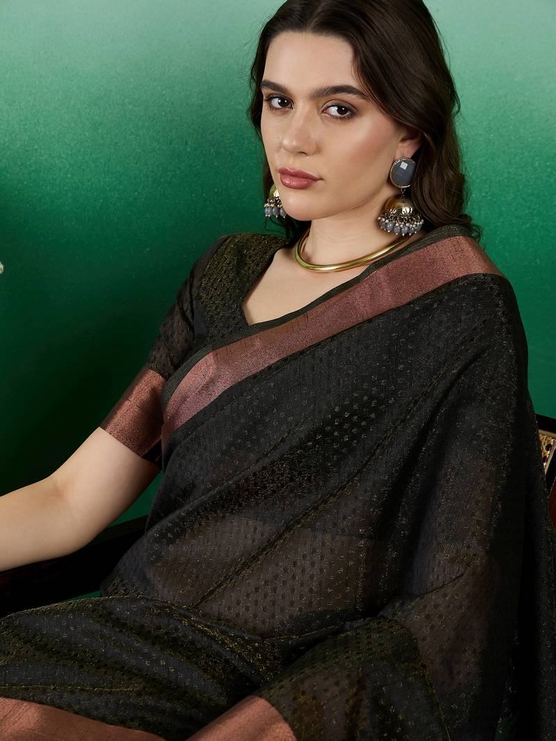 black Khadi Organza Saree with Blouse