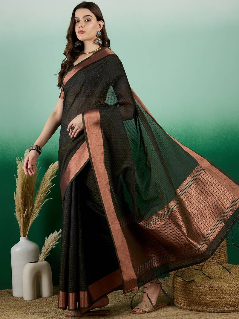 black Khadi Organza Saree with Blouse