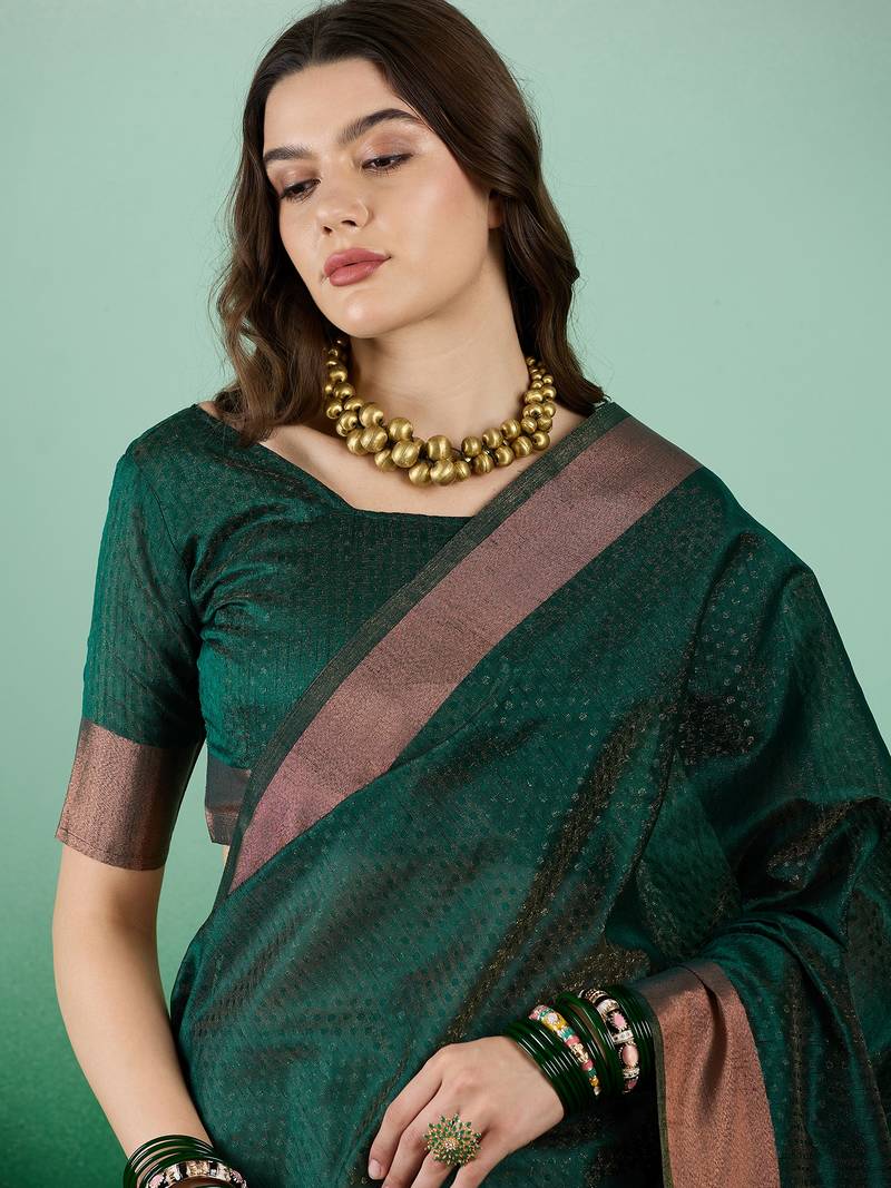 green Khadi Organza Saree with Blouse